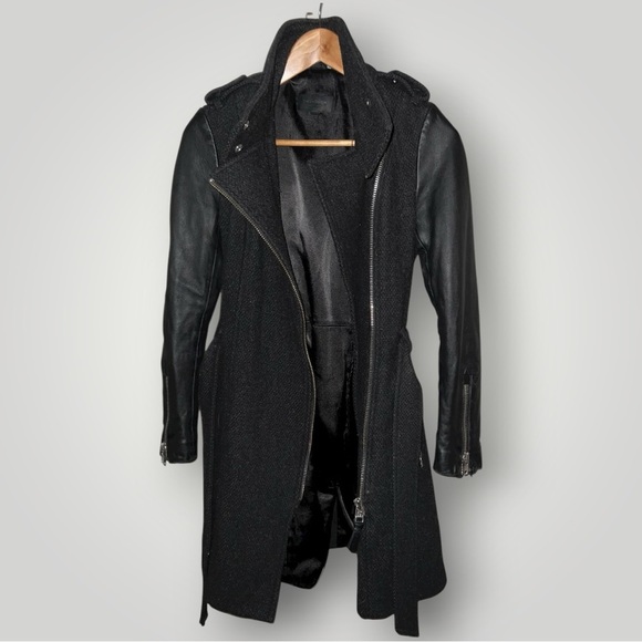 Mackage Women’s Wool Coat with Leather Sleeves – Size XS - Picture 2 of 3